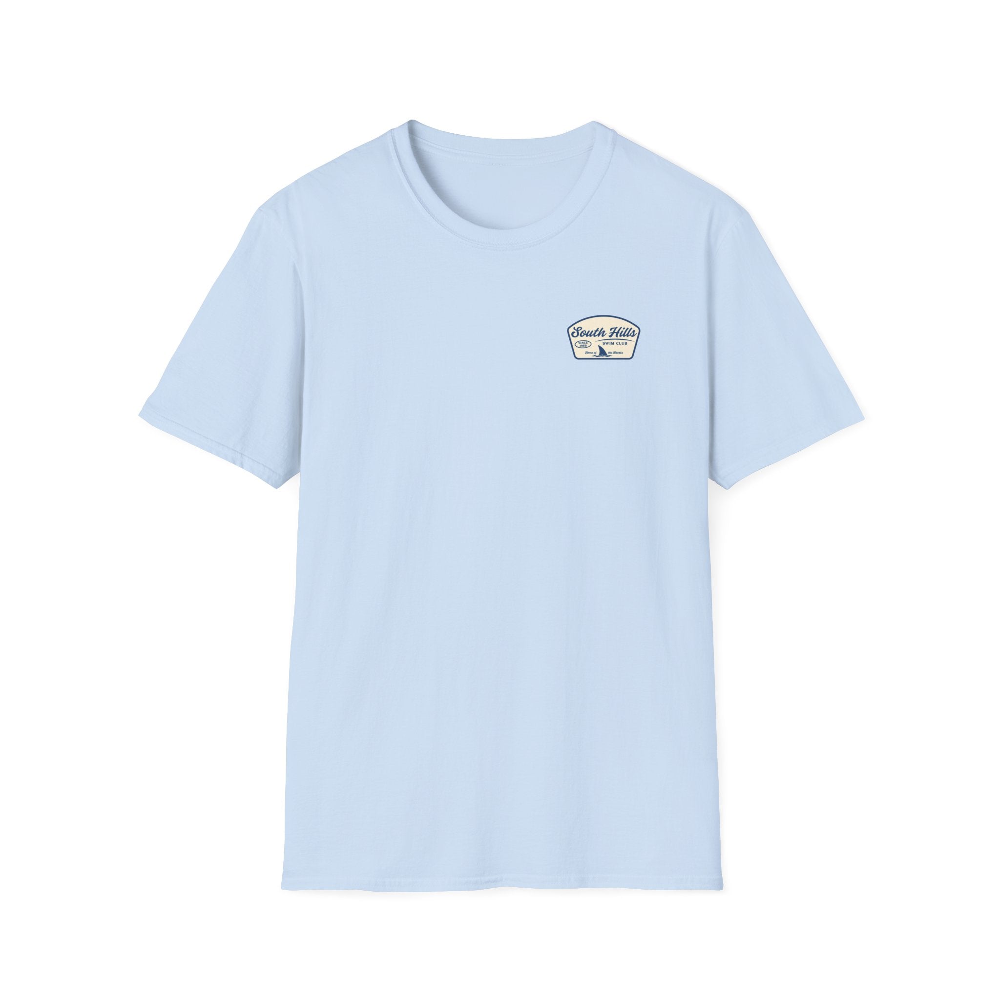 Adult Unisex South Hills Swim Club Home of the Sharks Graphic Short Sleeve Gildan Softstyle Tee
