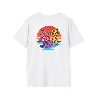 Adult Unisex South Hills Swim Club Sunset Script Graphic Short Sleeve Gildan Softstyle Tee