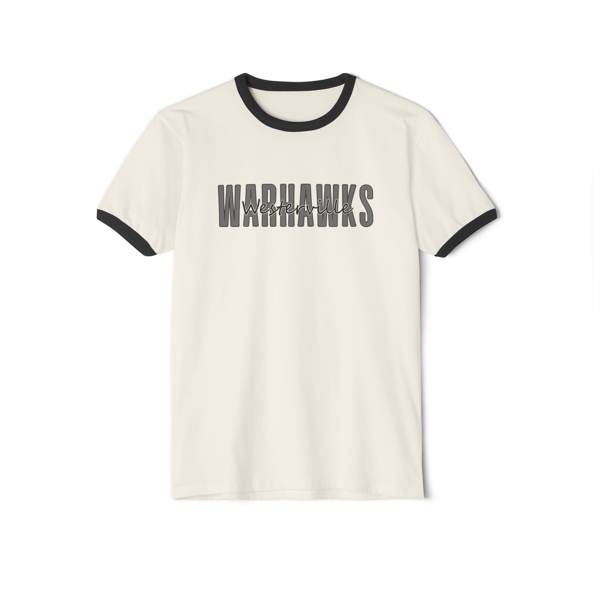 Adult Unisex Westerville Central Warhawks Spirit Script Graphic Short Sleeve Ringer Tee