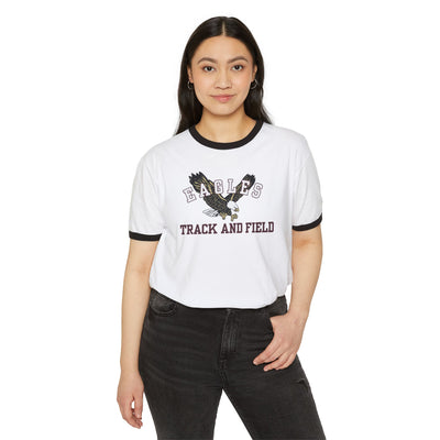 Adult Unisex Flying Track and Field Eagle Graphic Short Sleeve Ringer Tee