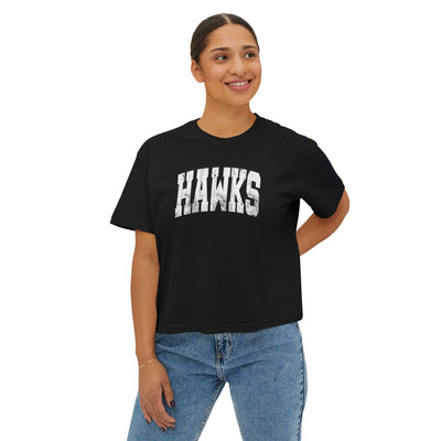 Women's Westerville Central Distressed Oversized Hawks Graphic Boxy Crop Short Sleeve Tee