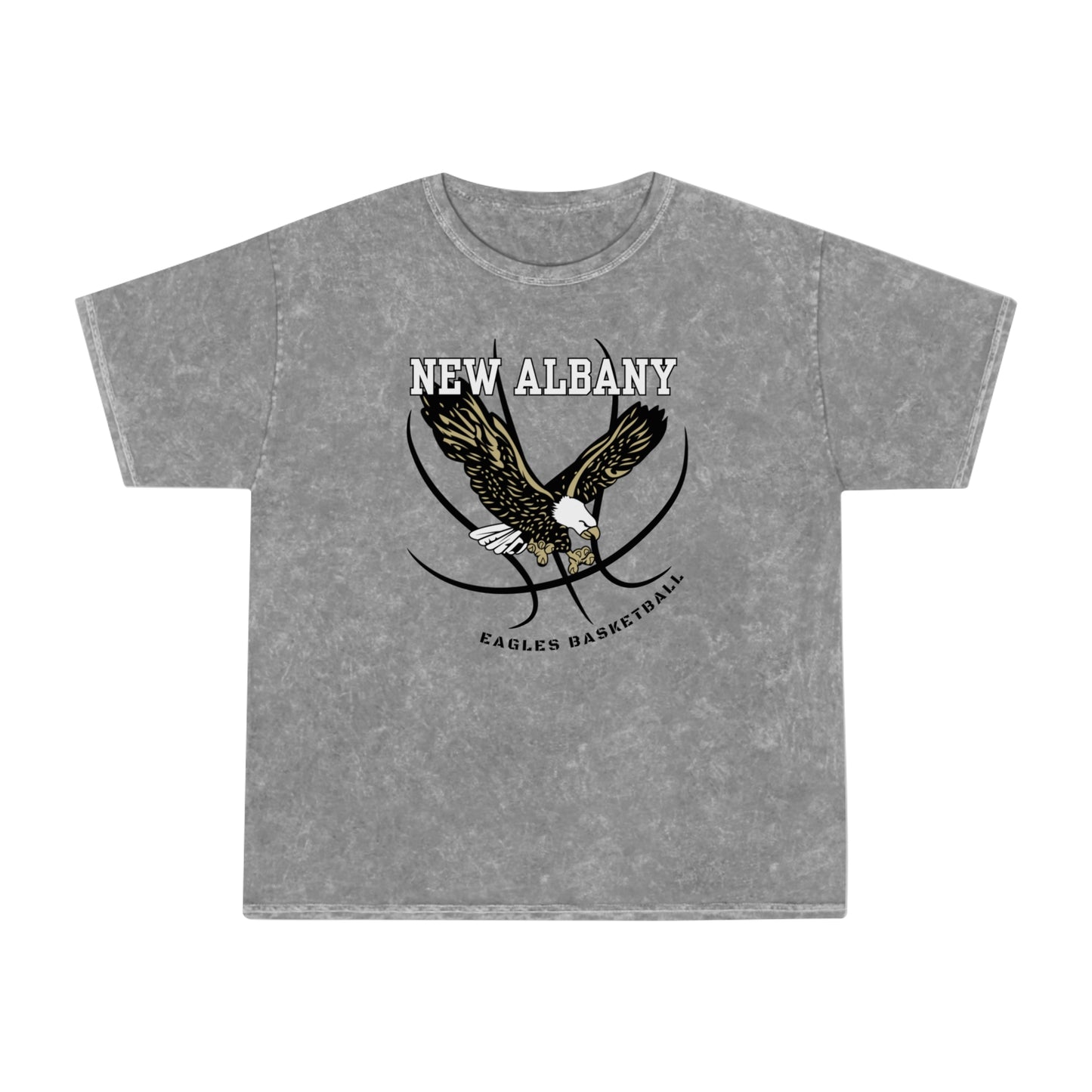 Adult Unisex Basketball Mineral Wash Short Sleeve Graphic Tee - New Albany Eagles