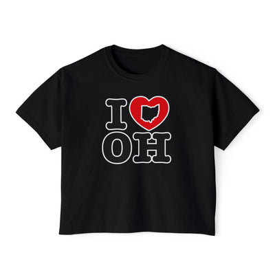 Women's I Heart OH Graphic Short Sleeve Boxy Crop Tee