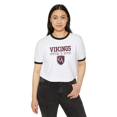 Adult Unisex Columbus Academy Vikings Swim & Dive Graphic Short Sleeve Ringer Tee