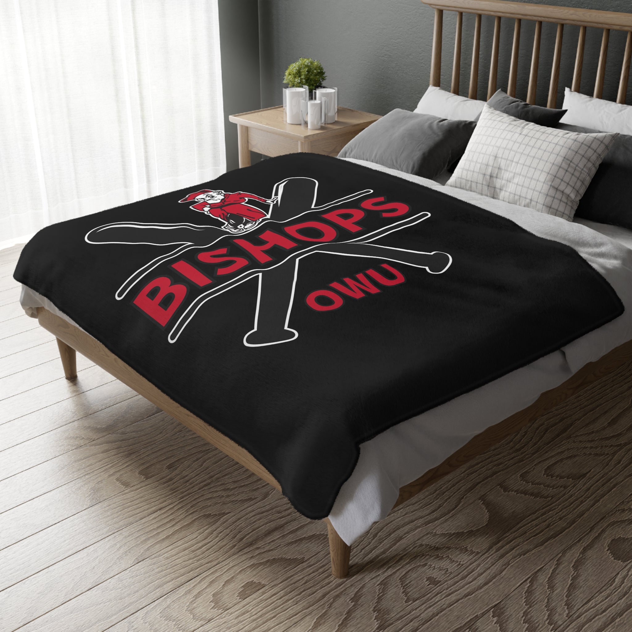 Bishops Baseball Crossbat Graphic Super Soft Velveteen Microfiber Blanket (Two-sided print)