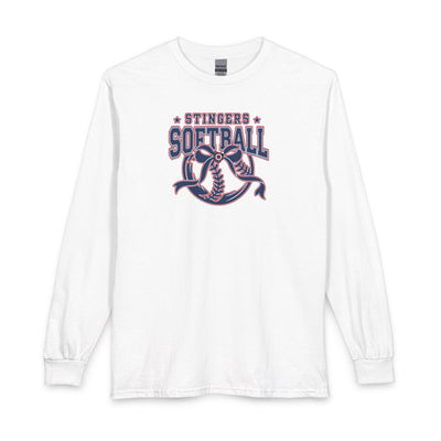 Adult Unisex Stingers Softball Spirit Bow Graphic Long Sleeve Gildan Tee