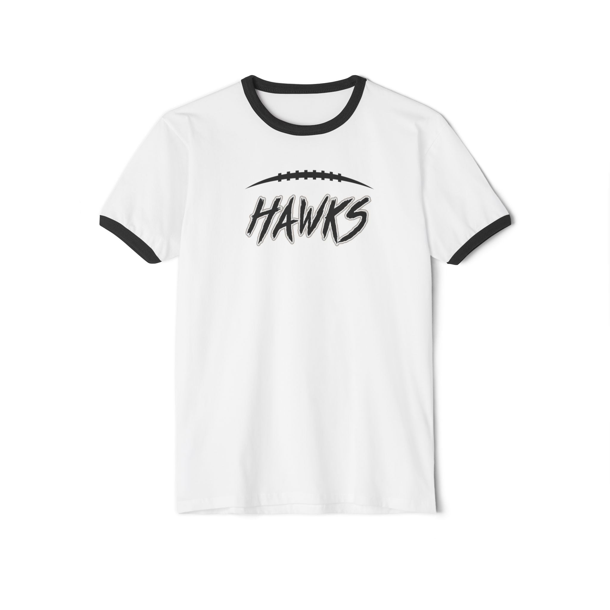Adult Unisex Westerville Central Fighting Football Hawks Graphic Short Sleeve Ringer Tee