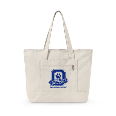 Overbrook Elementary Wildcats Block Letter Graphic Zippered Canvas Tote