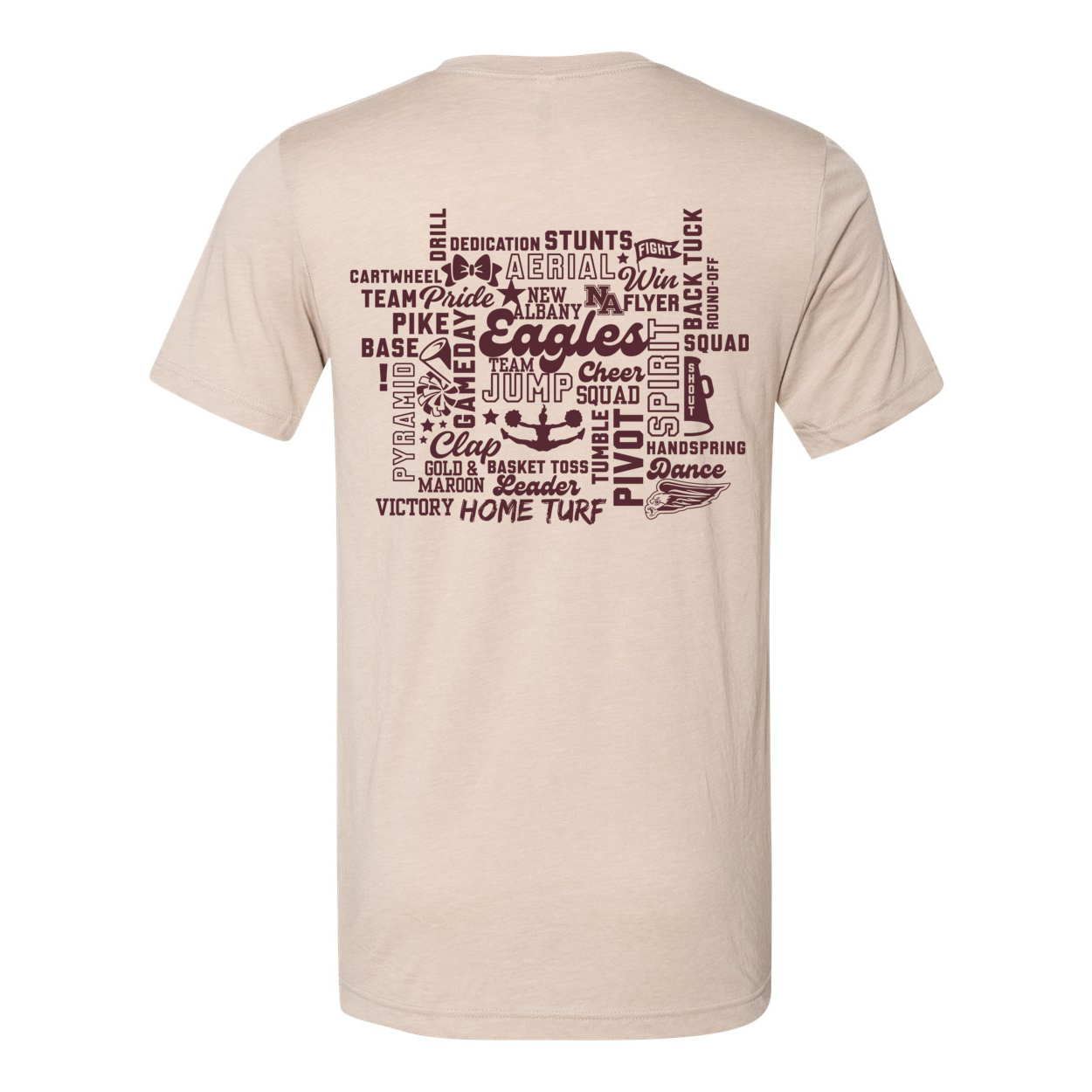 Adult Unisex Super Soft Cheer Words with Back Graphic Short Sleeve Graphic Tee - New Albany Eagles