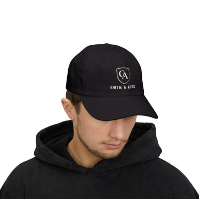 Adult Unisex Columbus Academy Vikings Swim & Dive White Embroidered Logo Dad Cap