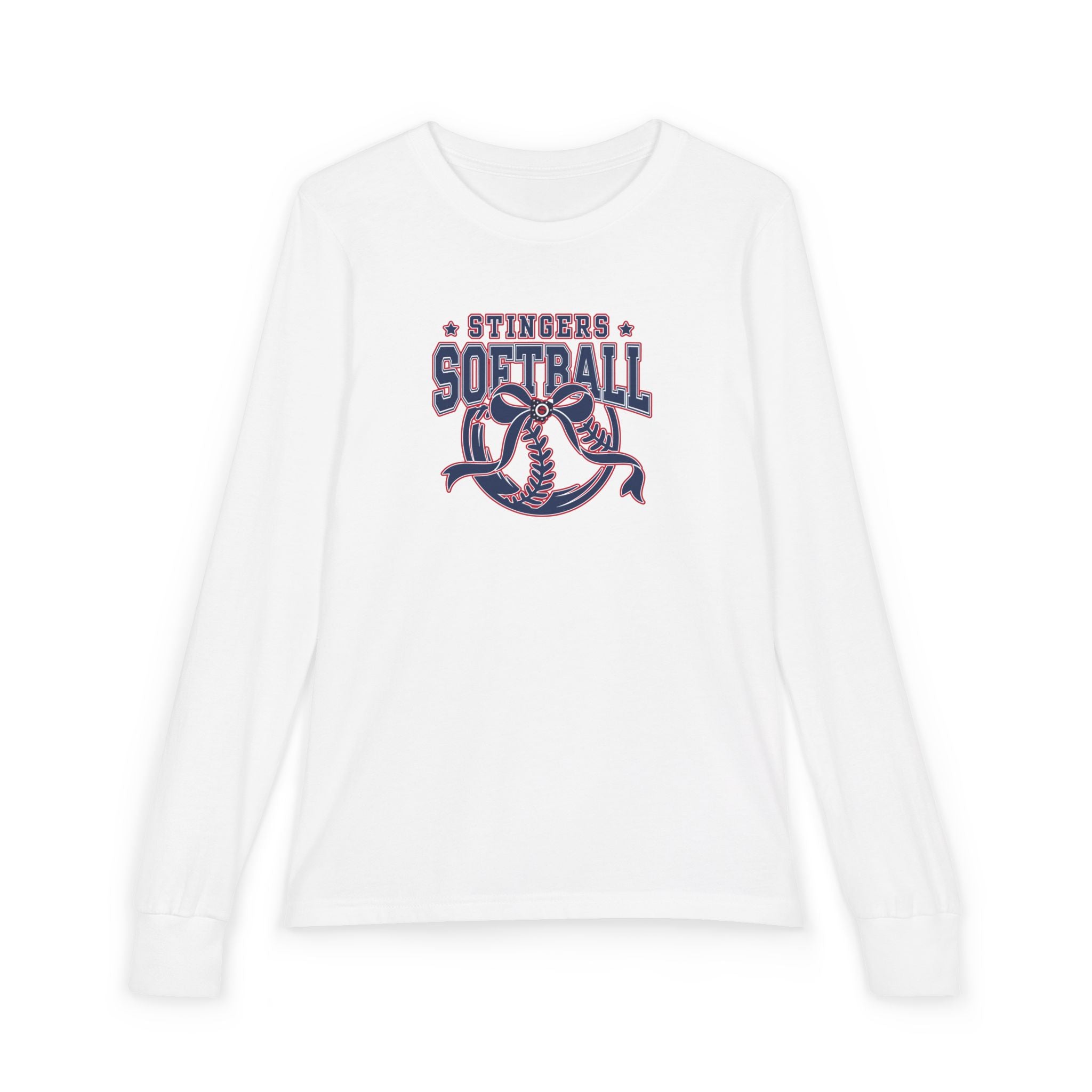 Youth Stingers Softball Spirit Bow Graphic Bella + Canvas Long Sleeve Soft Tee