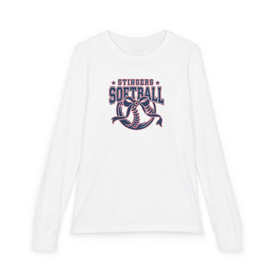 Youth Stingers Softball Spirit Bow Graphic Bella + Canvas Long Sleeve Soft Tee