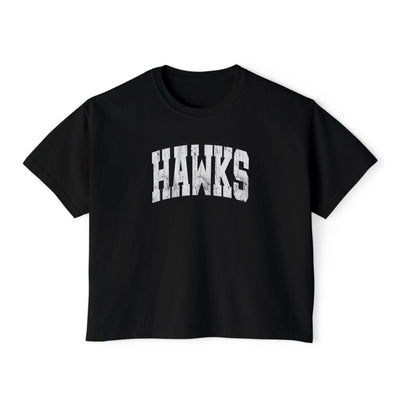 Women's Westerville Central Distressed Oversized Hawks Graphic Boxy Crop Short Sleeve Tee