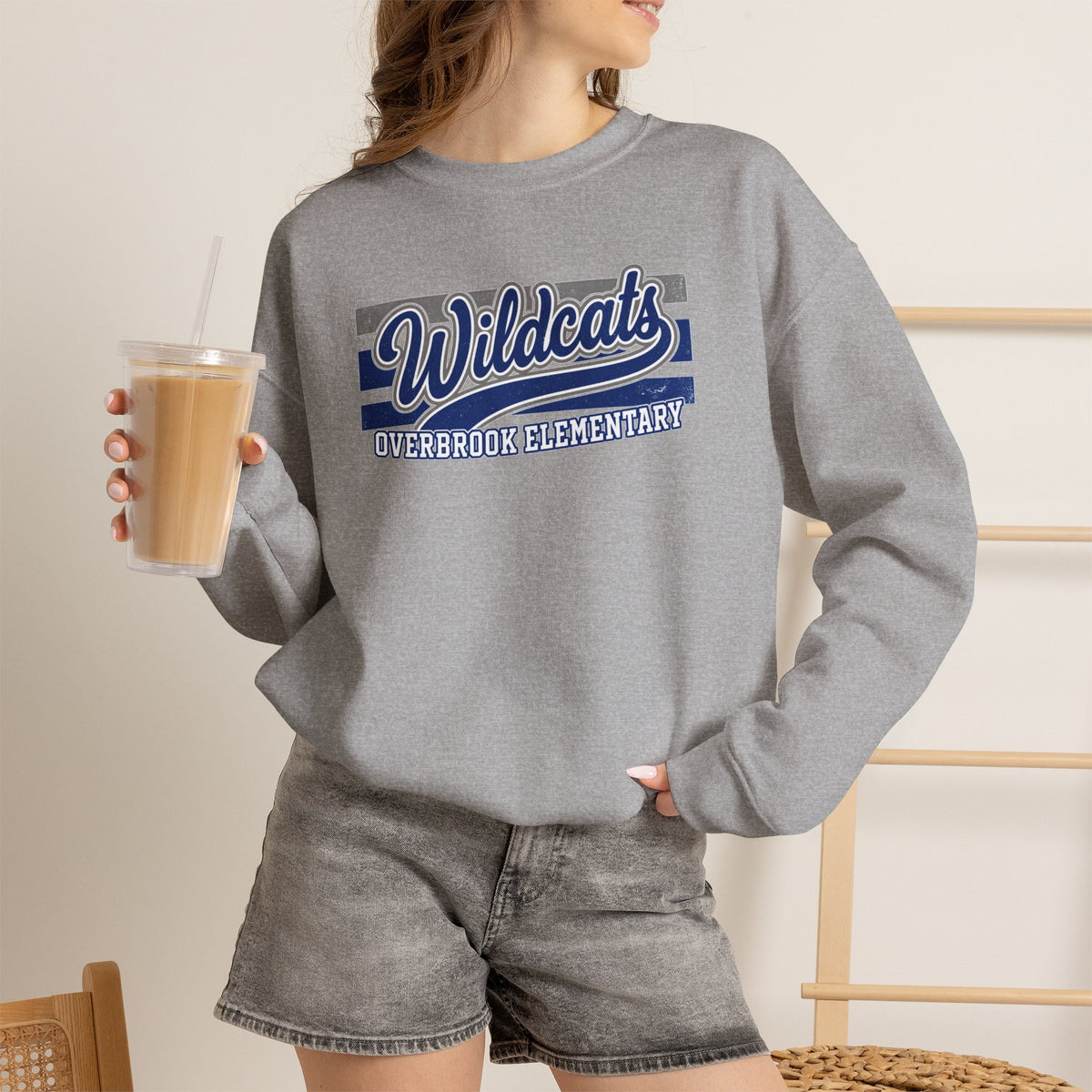 Adult Unisex Overbrook Elementary Wildcats Vintage Distressed Spirit Graphic Sweatshirt