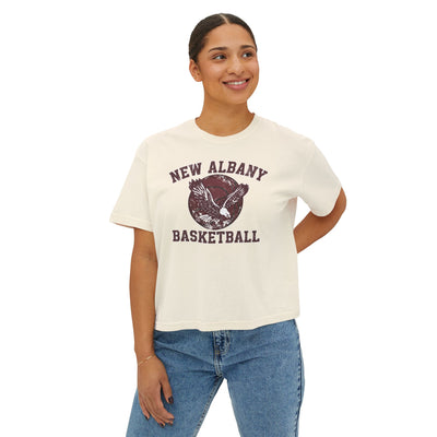 Women's New Albany Eagles Basketball Vintage Victory Graphic Boxy Crop Short Sleeve Tee