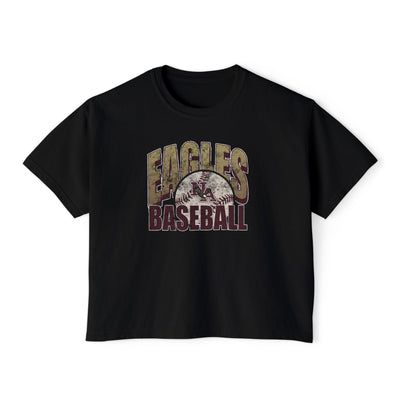 Women's New Albany Eagles Baseball Vintage Distressed Graphic Boxy Crop Short Sleeve Tee