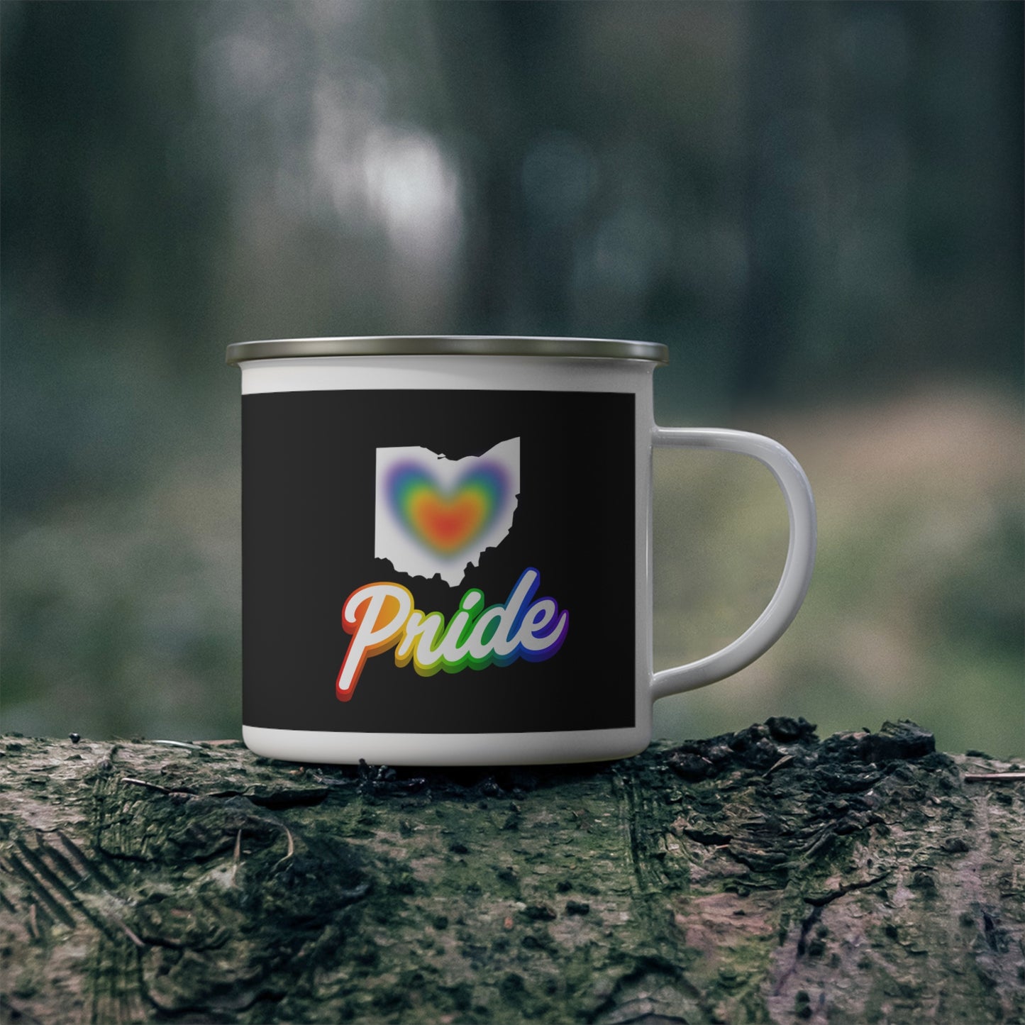 Ohio Rainbow Heart Pride Enamel Camping Mug - Ohio