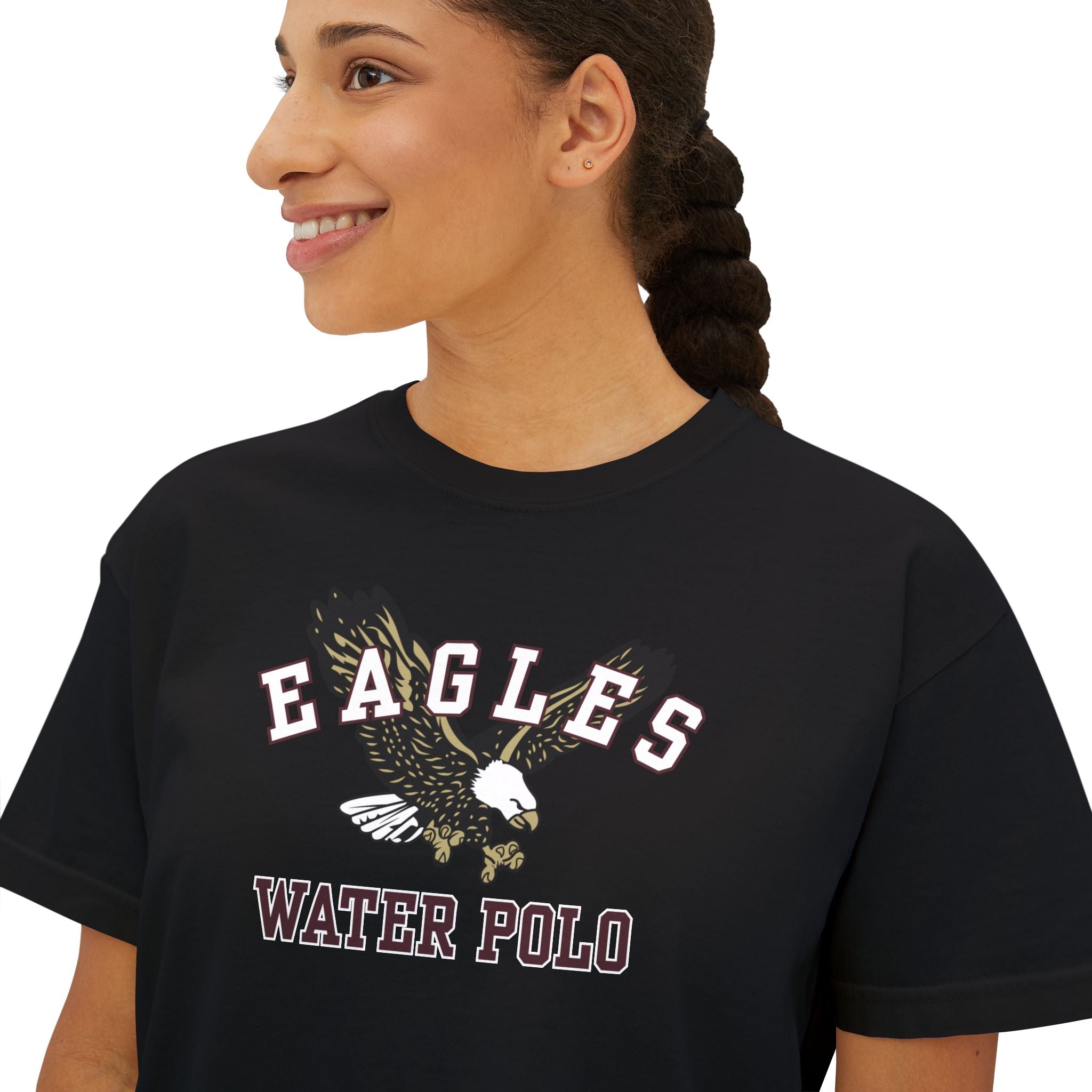 Women's Flying Water Polo Eagle Graphic Boxy Crop Short Sleeve Tee