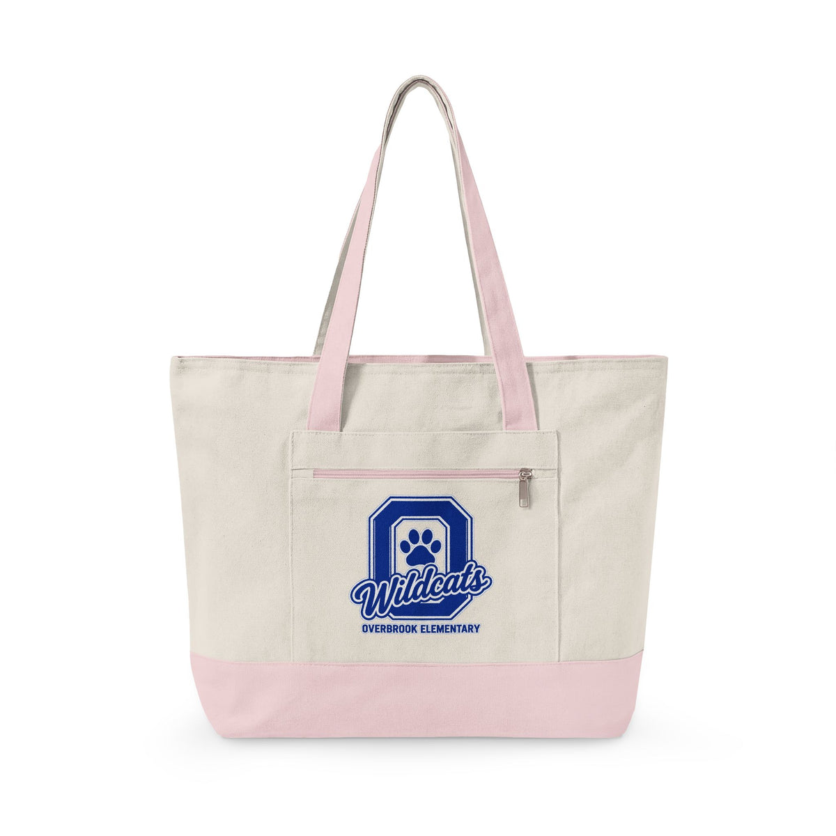 Overbrook Elementary Wildcats Block Letter Graphic Zippered Canvas Tote