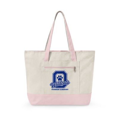 Overbrook Elementary Wildcats Block Letter Graphic Zippered Canvas Tote