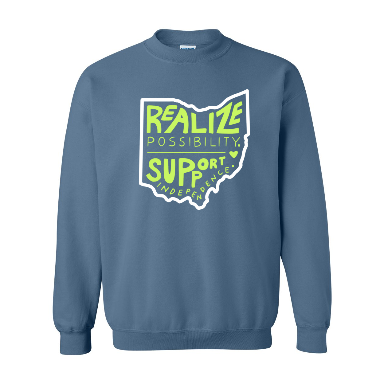 Adult Unisex "Realize Possibilities Support Independence" Bridgeway Graphic Crewneck Sweatshirt