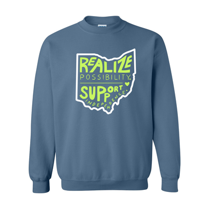 Adult Unisex "Realize Possibilities Support Independence" Bridgeway Graphic Crewneck Sweatshirt