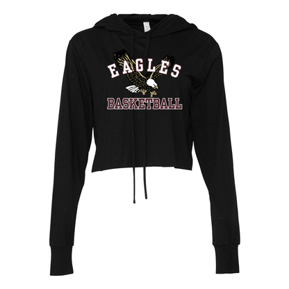 Women’s Super Soft Cropped Flying Basketball Eagle Long Sleeve Hooded Tee