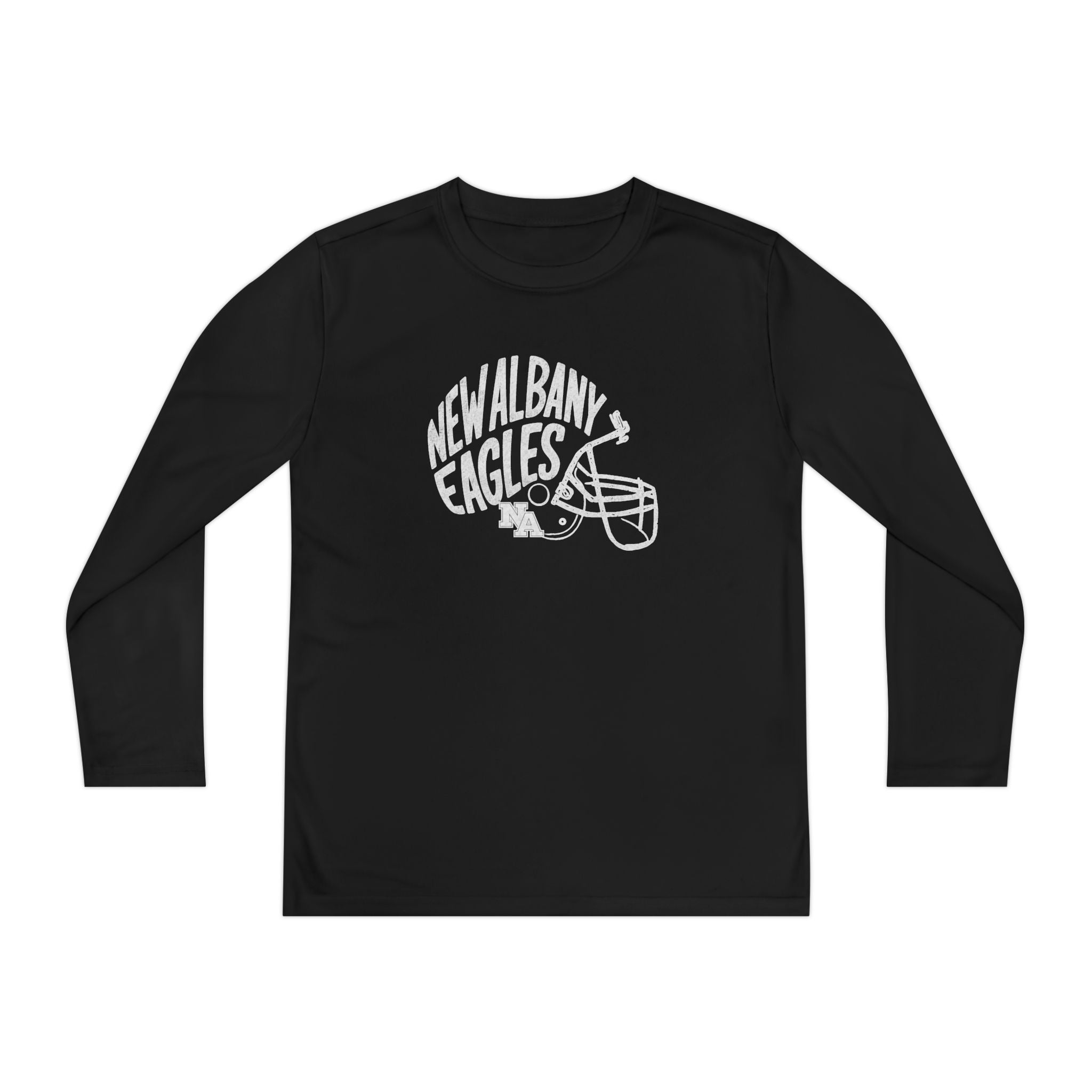 Youth New Albany Vintage Vibes Football Helmet Graphic Sport-Tek Competitor Performance Long Sleeve Tee