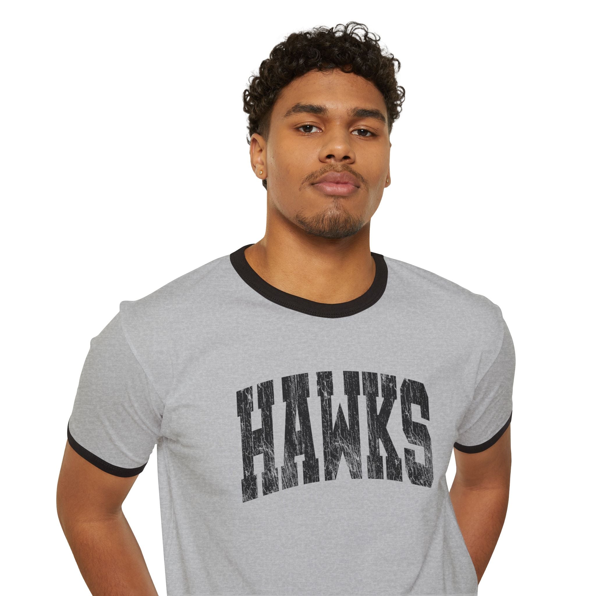 Adult Unisex Westerville Central Distressed Oversized Hawks Graphic Short Sleeve Ringer Tee