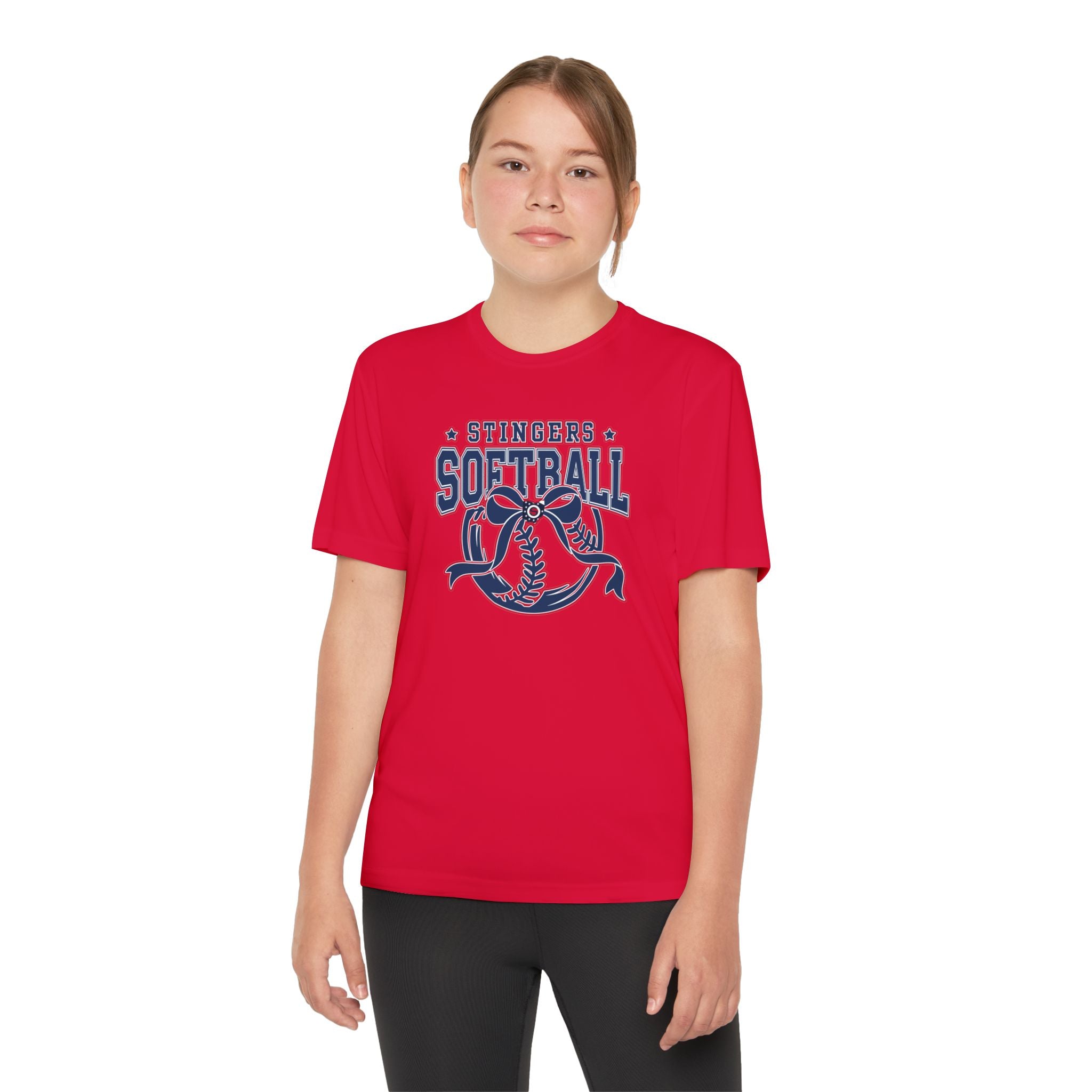 Youth Stingers Softball Spirit Bow Graphic Sport-Tek Competitor Performance Tee