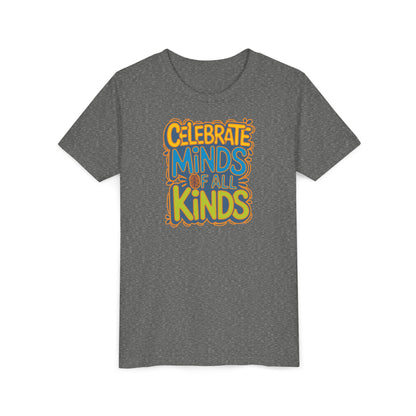 Youth Celebrate Minds Bubble Font Graphic Short Sleeve Soft Tee - Bridgeway Academy