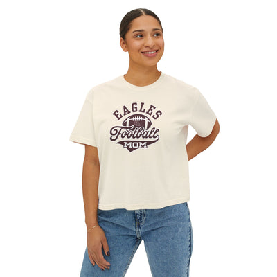 Women's Eagles Spirit Script Football Mom Graphic Boxy Crop Short Sleeve Tee