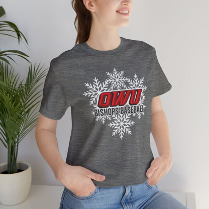 Adult Unisex OWU Bishops Baseball Spirited Snowflake Graphic Short Sleeve Soft Tee