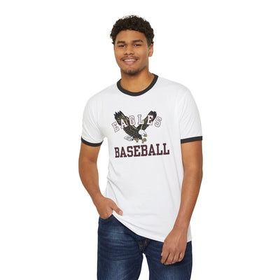 Adult Unisex Flying Baseball Eagle Graphic Short Sleeve Ringer Tee