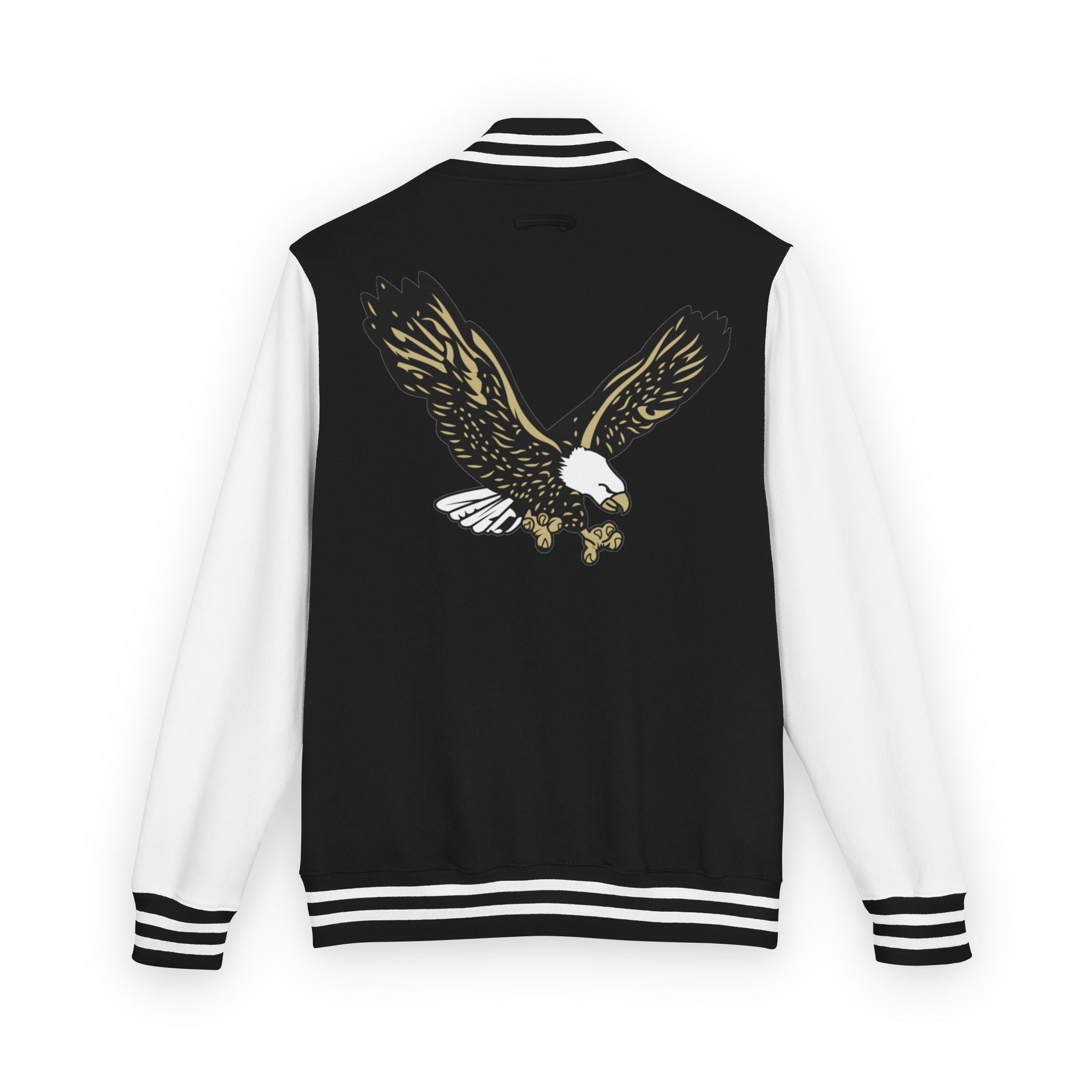 Adult Unisex Heavyweight Letterman Style Jacket with Front Gold Classic Logo and Back Eagle