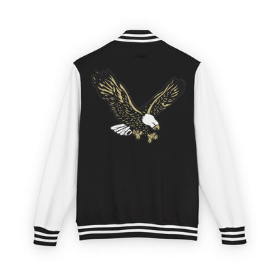 Adult Unisex Heavyweight Letterman Style Jacket with Front Gold Classic Logo and Back Eagle