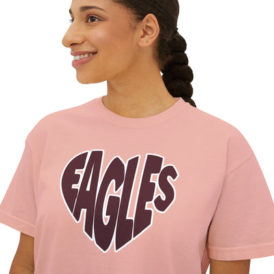 Women's Eagles Bubble Heart Graphic Short Sleeve Boxy Crop Tee