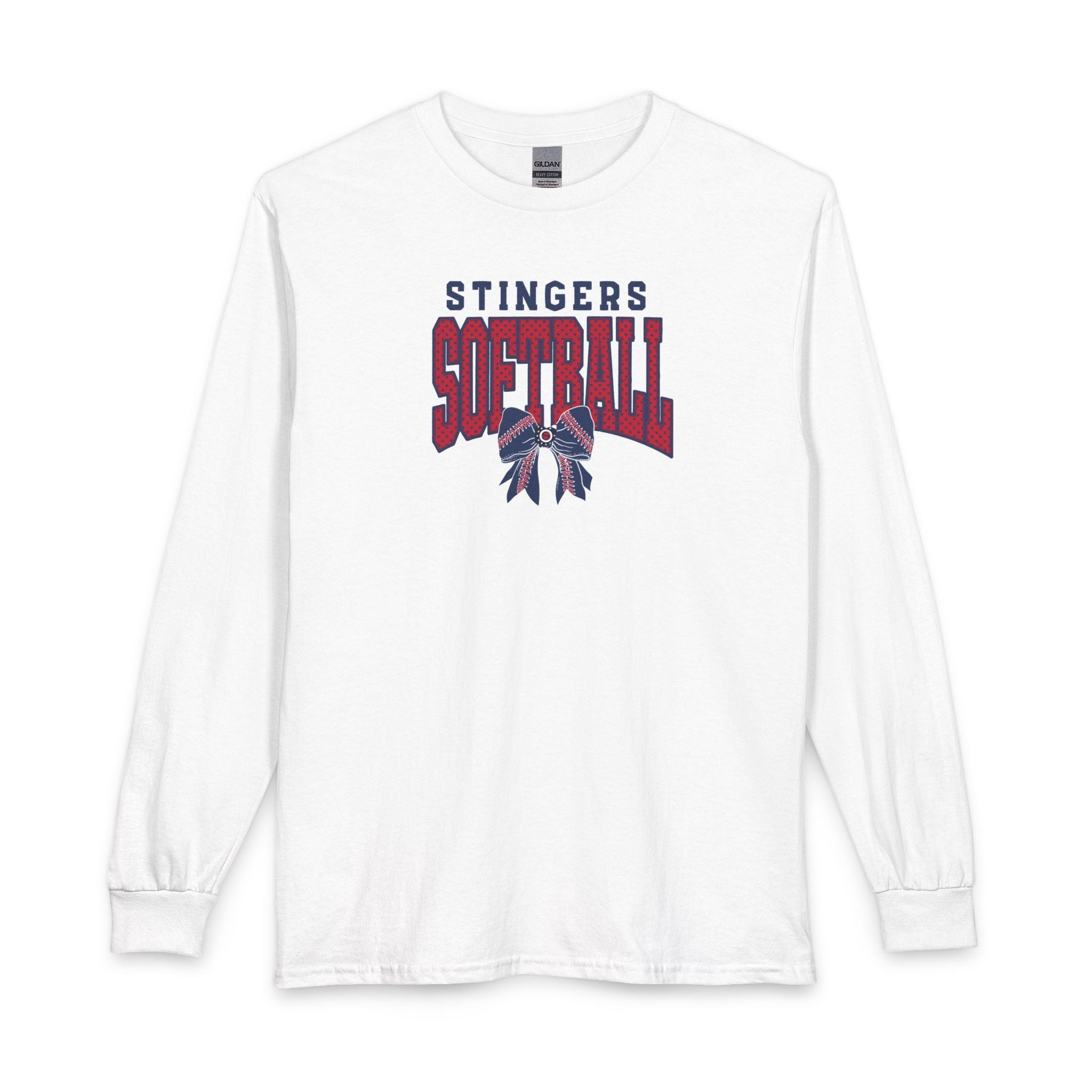Adult Unisex Stingers Softball Stitched Bow Graphic Long Sleeve Gildan Tee