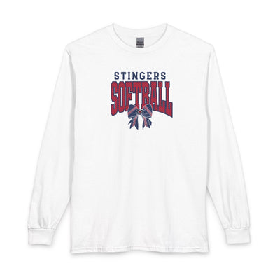 Adult Unisex Stingers Softball Stitched Bow Graphic Long Sleeve Gildan Tee