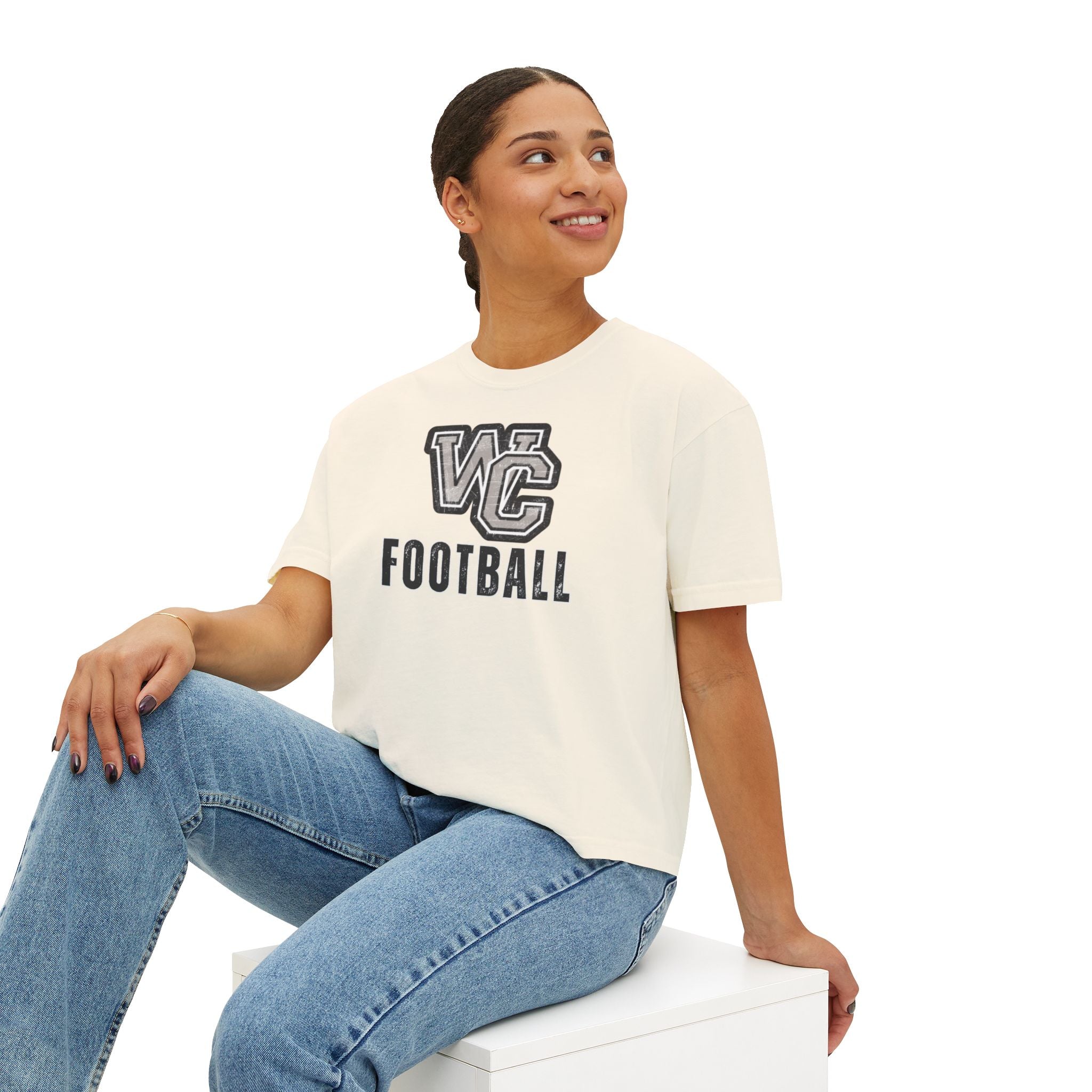 Women's Vintage Distressed Westerville Central Football Graphic Boxy Crop Short Sleeve Tee