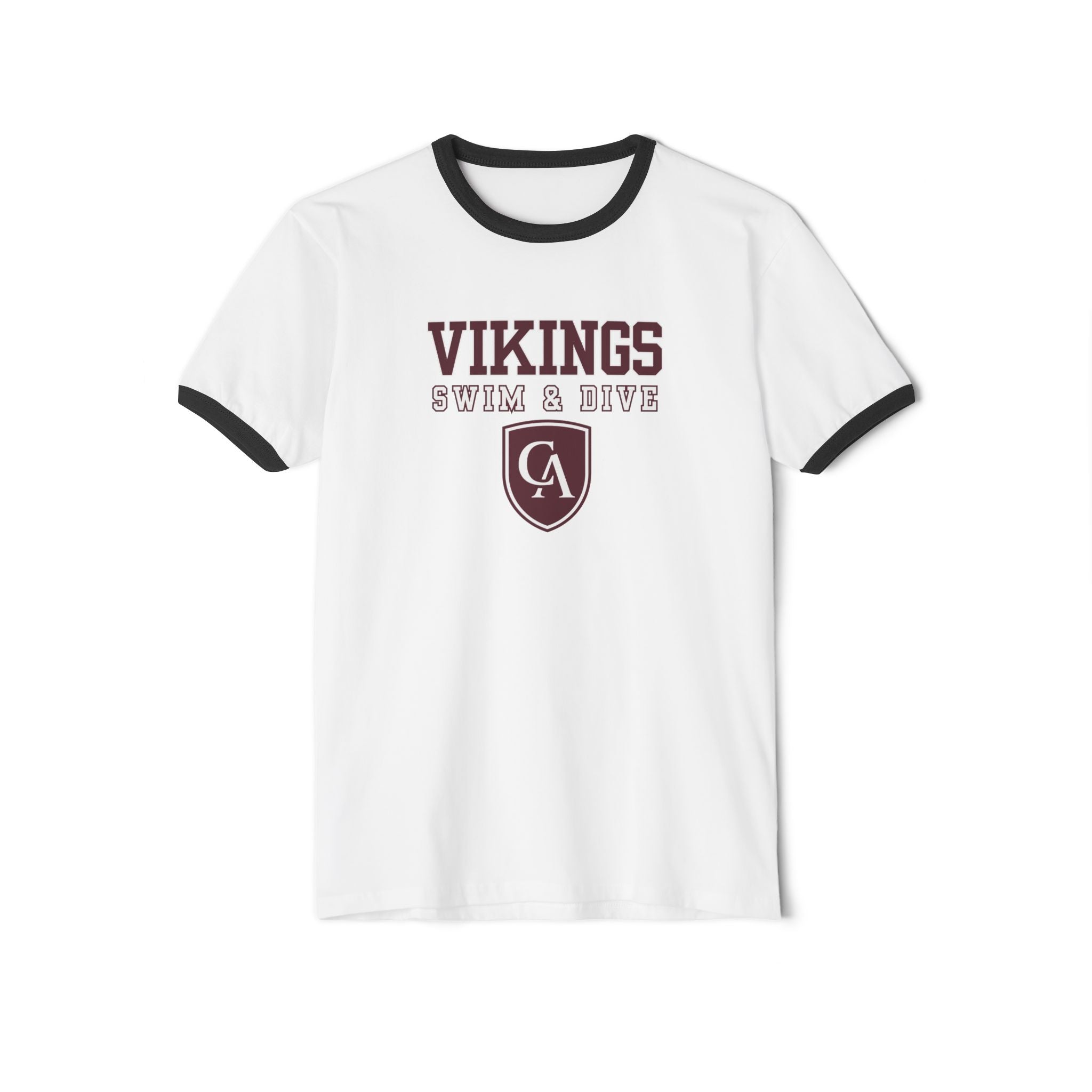 Adult Unisex Columbus Academy Vikings Swim & Dive Graphic Short Sleeve Ringer Tee