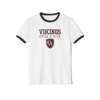 Adult Unisex Columbus Academy Vikings Swim & Dive Graphic Short Sleeve Ringer Tee