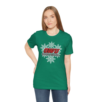Adult Unisex OWU Bishops Baseball Spirited Snowflake Graphic Short Sleeve Soft Tee