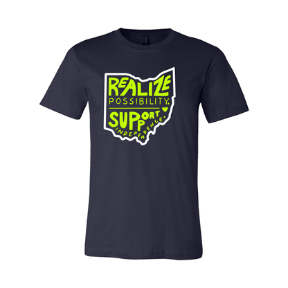 Adult Unisex "Realize Possibility Support Independence" Bridgeway Graphic Short Sleeve Tee