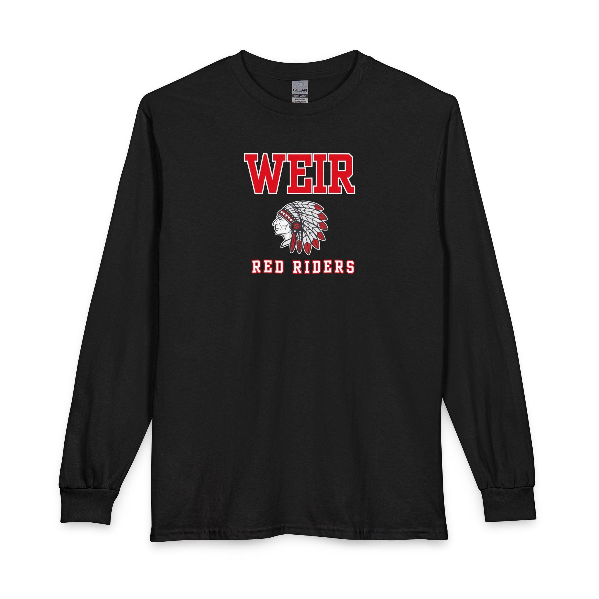 Adult Unisex Weir Red Riders Classic Mascot Graphic Long Sleeve Gildan Tee