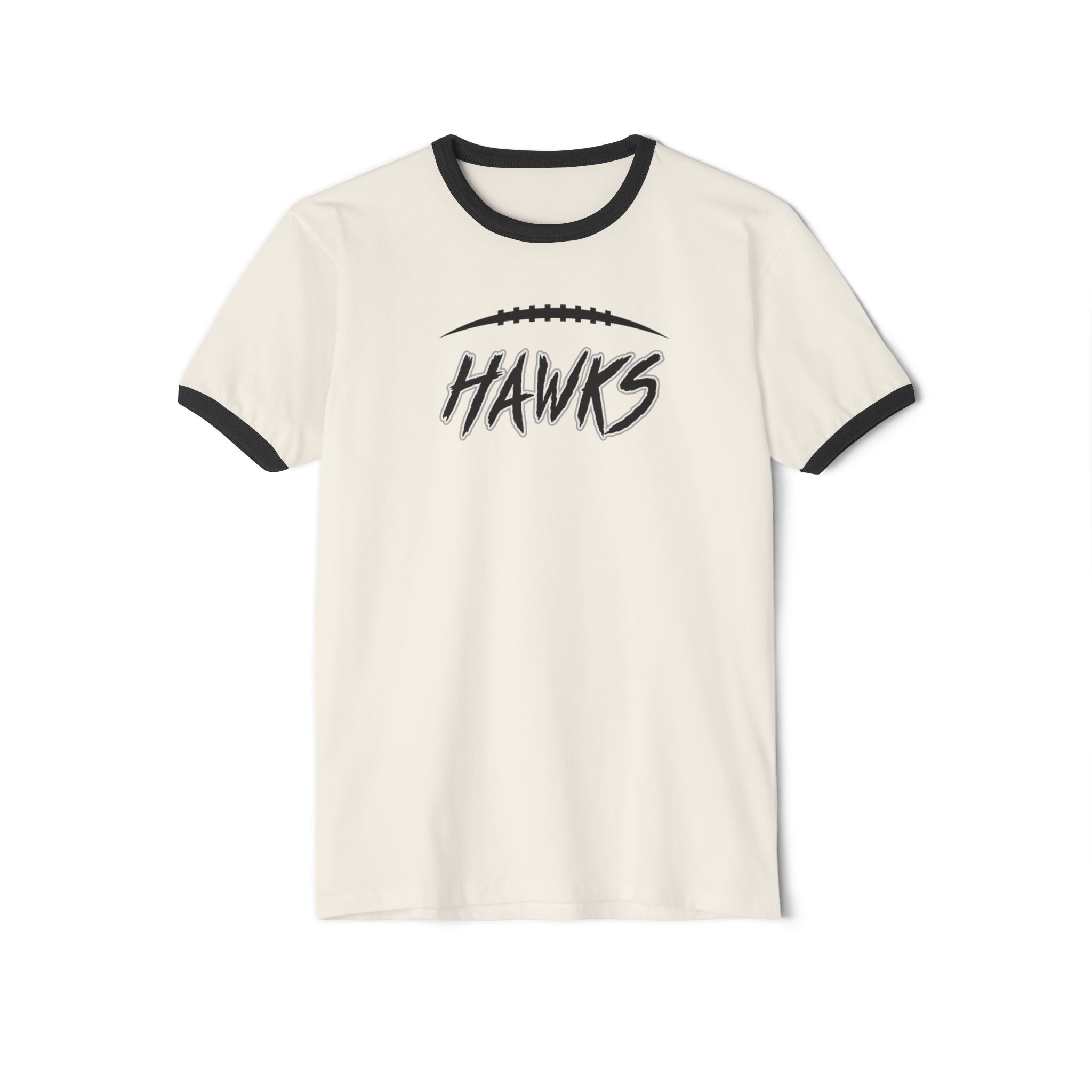Adult Unisex Westerville Central Fighting Football Hawks Graphic Short Sleeve Ringer Tee
