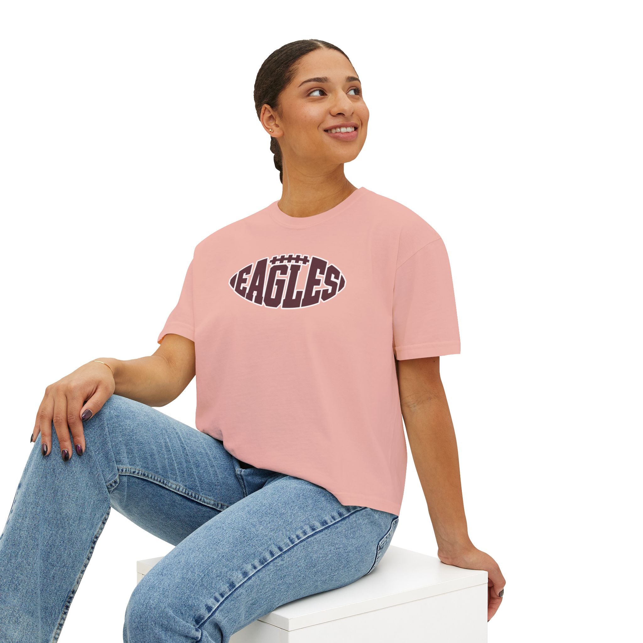 Women's New Albany Football Eagle Ball Graphic  Boxy Crop Short Sleeve Tee