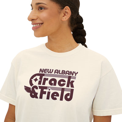Women's Retro Track and Field Boxy Crop Short Sleeve Graphic Tee