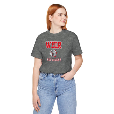 Adult Unisex Weir Red Riders Classic Mascot Graphic Short Sleeve Bella + Canvas Soft Tee
