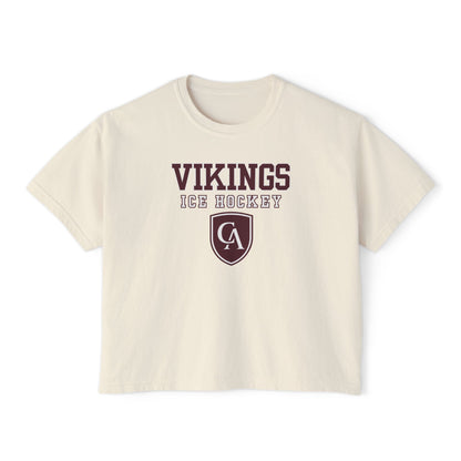 Women's Columbus Academy Vikings Ice Hockey Graphic Boxy Crop Short Sleeve Tee